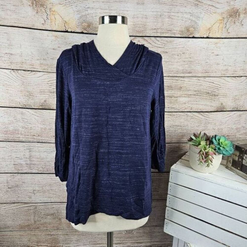 5/$25 Dressbarn Sunday Women's Hooded Pullover Navy Blue Size Medium